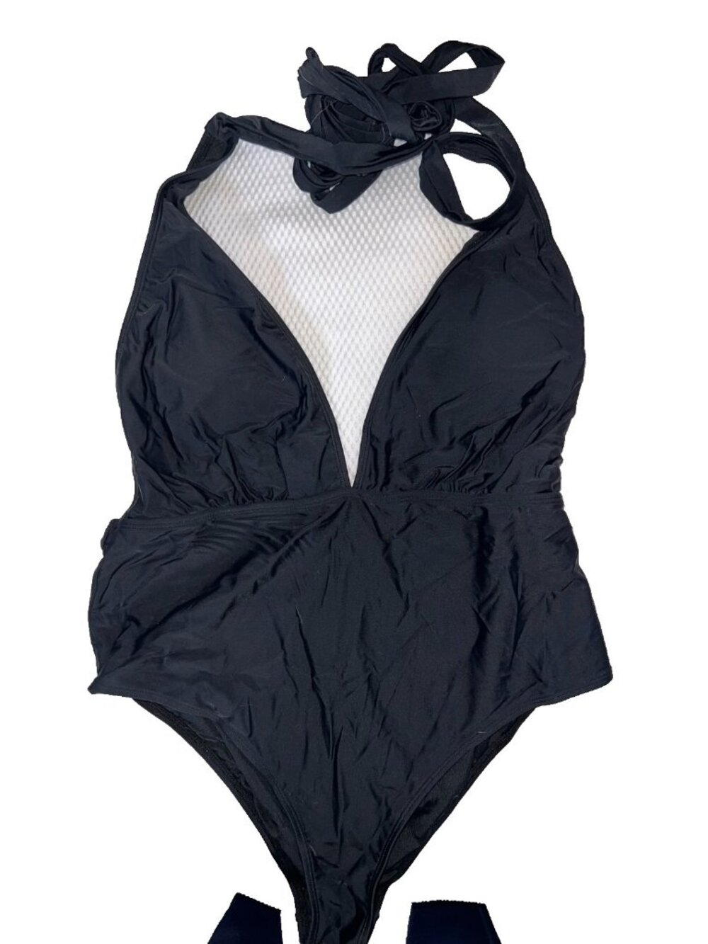 Cupshe 1 Pc Solid black bathing suit swim suit size XL NEW Wrap Around Halter